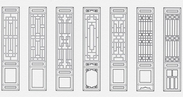 微山常用中式仿古花窗图案隔断设计图